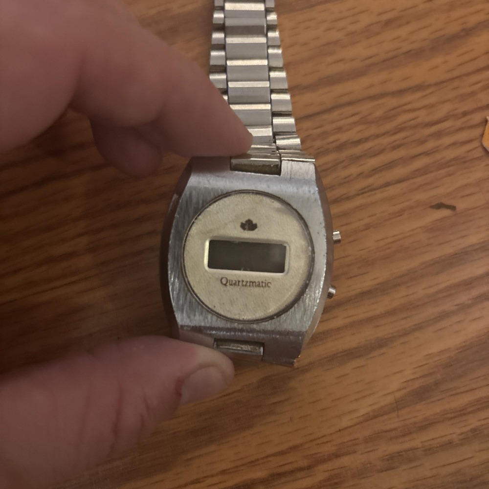 Vintage Quartzmatic Digital LCD Watch Stainless Steel Band 1970s Japan Untested